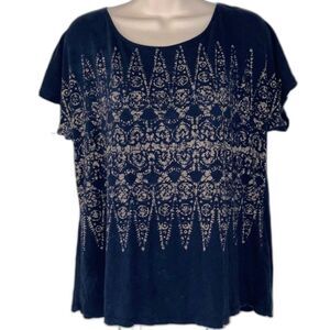LUCKY BRAND Boho Bohemian Geometric Pattern Short Sleeve Tshirt Womens XL